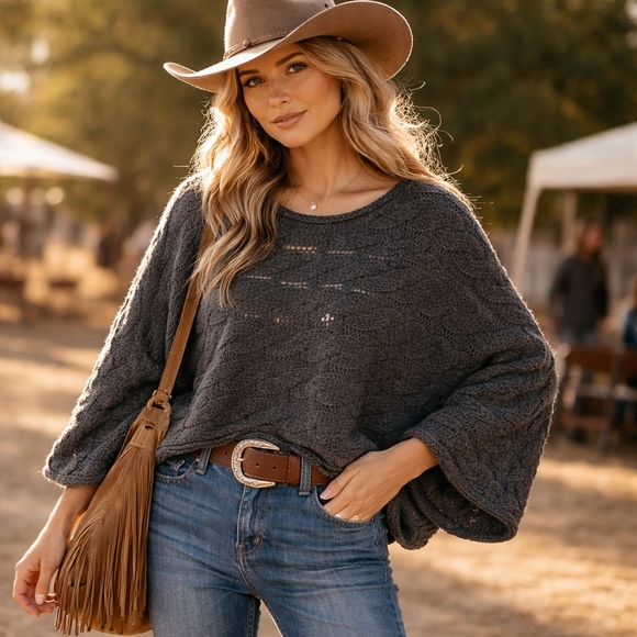 POL NWOT Cropped Cable Knit Sweater Gray | Quiet Luxury Coastal Cowgirl | S M L - Picture 6 of 10